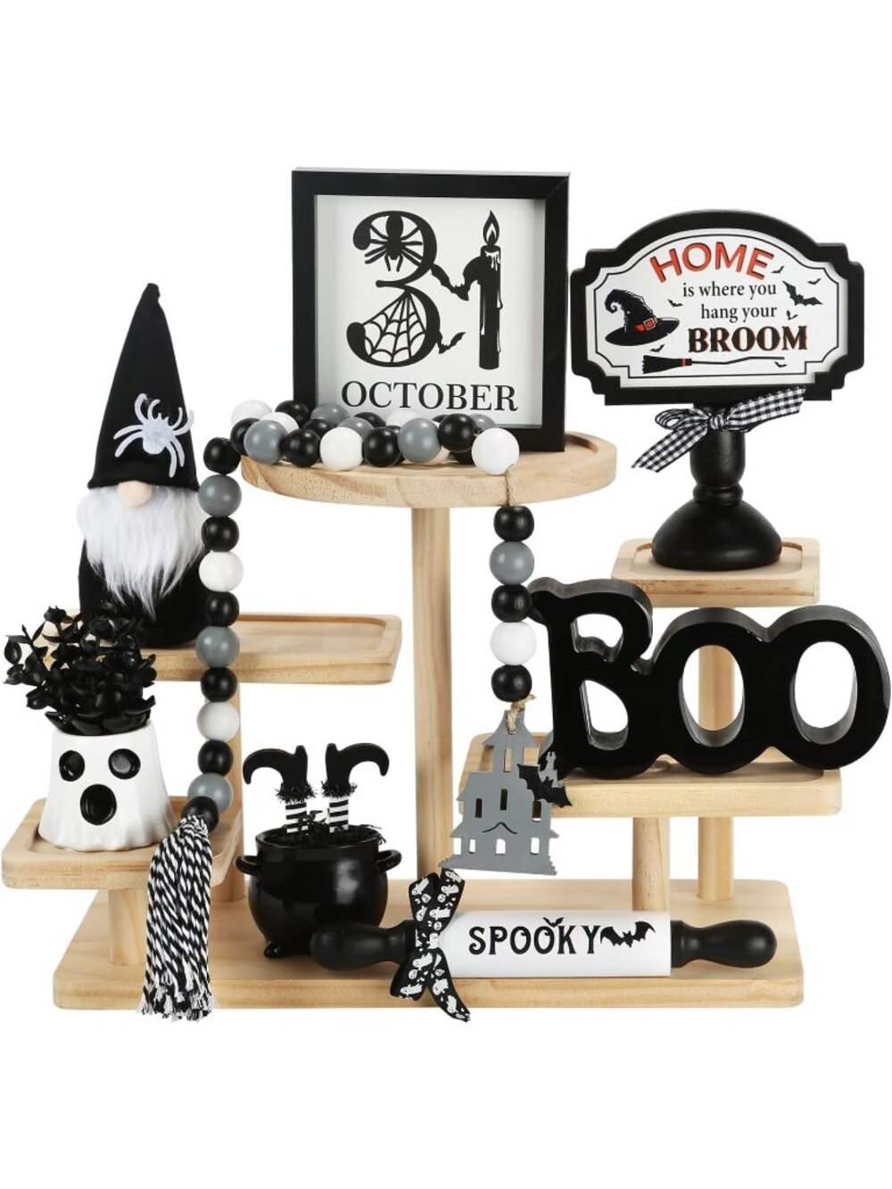 Halloween Decorations Black Home Indoor 8PCS Halloween Tiered Tray Decor Set